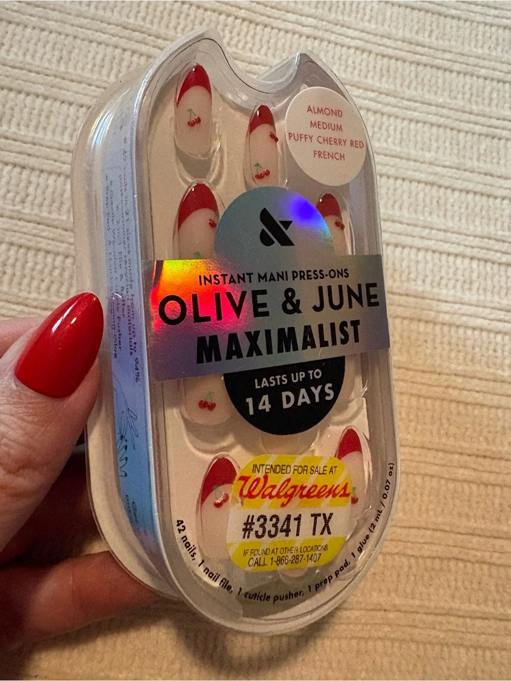 Olive & June Maximalist Press-On Nails in Red and White Puffy Red Cherry